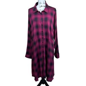 Torrid Purple Black Plaid Rayon Long Sleeve Button Dress Size 2(2X) cottagecore